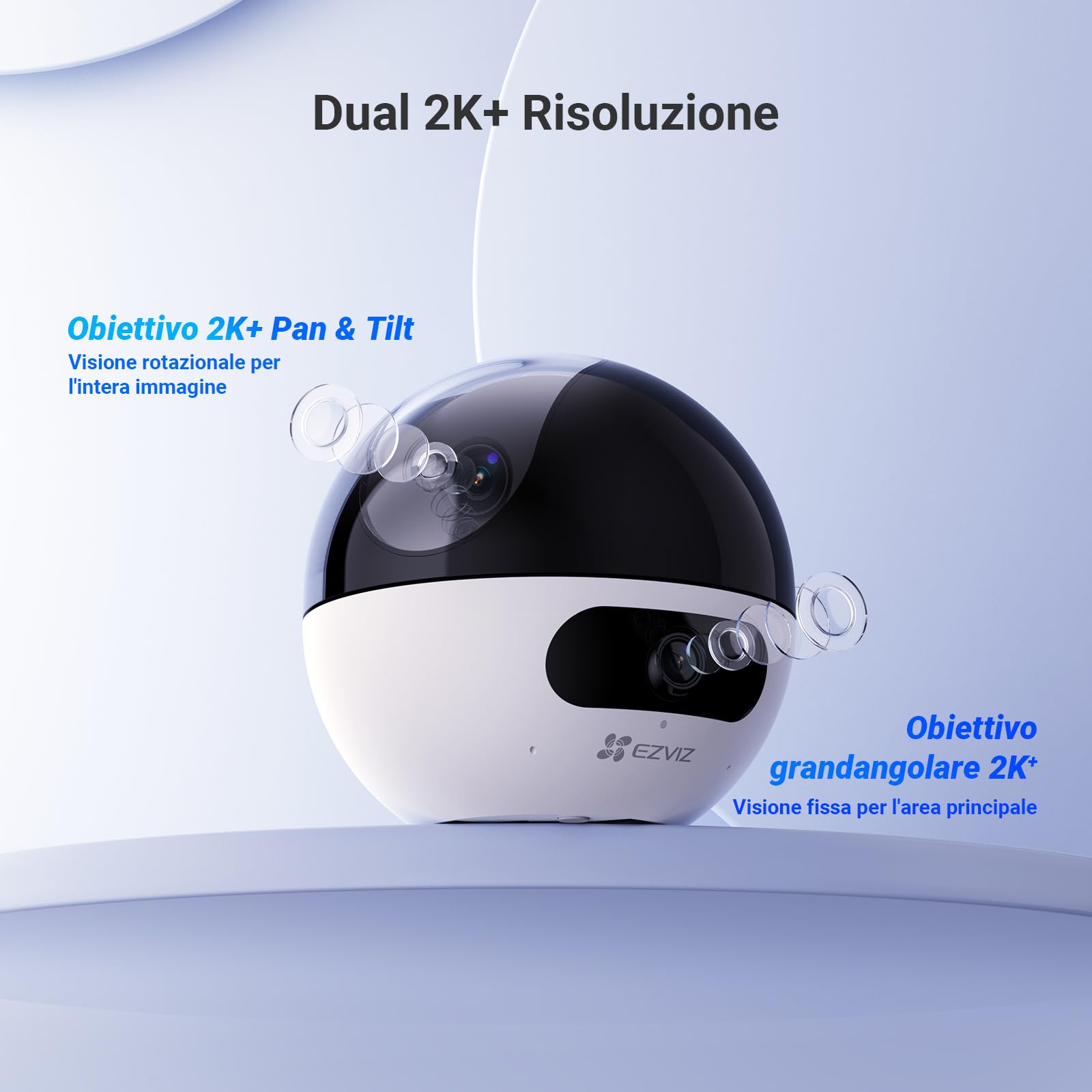 EZVIZ C7 Telecamera Wi-Fi Interno 4MP con Doppia Lente, Videocamera Sorveglianza Interno a 360°, Rilevamento di Persone/Animali, Audio Bidirezionale, Visione Notturna, Modalità Pattugliamento/Privacy