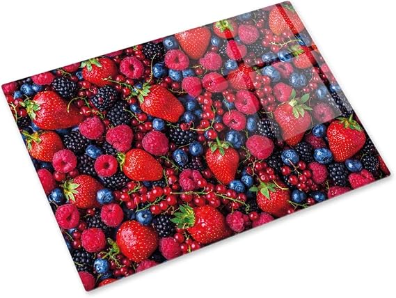 DECORITA Mor Kırmızı Meyveler | Cam Kesme Tahtası (30cm x 40cm)