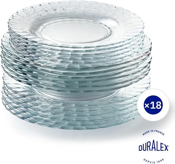 Duralex® Le Picardie® Collection | Glass Wave Plate – Dinner 23 cl, Soup 23 cl and Dessert 20.5 cm | Scratch Resistant, Dishwasher and Microwave Safe, Made in Germany