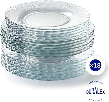 Duralex® Le Picardie® Collection | Glass Wave Plate – Dinner 23 cl, Soup 23 cl and Dessert 20.5 cm | Scratch Resistant, Dishwasher and Microwave Safe, Made in Germany