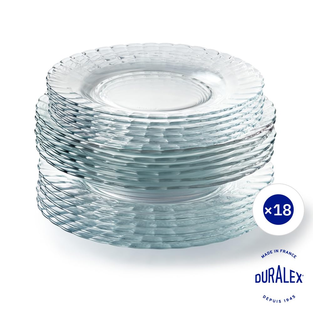 Duralex® Collection Le Picardie® - Piatto ondulato in vetro, 23 cl, zuppa da 23 cl e dessert da 20,5 cm, antigraffio, lavabile in lavastoviglie, adatto al microonde, prodotto in Francia (trasparente,