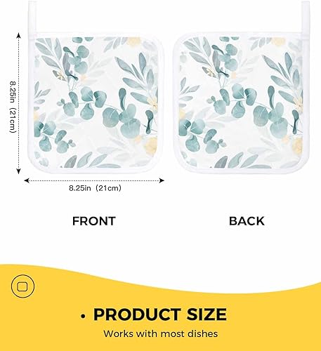 Miniatura 3 de 4 Packs Green Eucalyptus Pot Holders Sets for Kitchen,Oven Pan Plate Bowl Pads Heat Proof Mat with Hanging Loop,Terry Cloth Potholders Soft Grip for