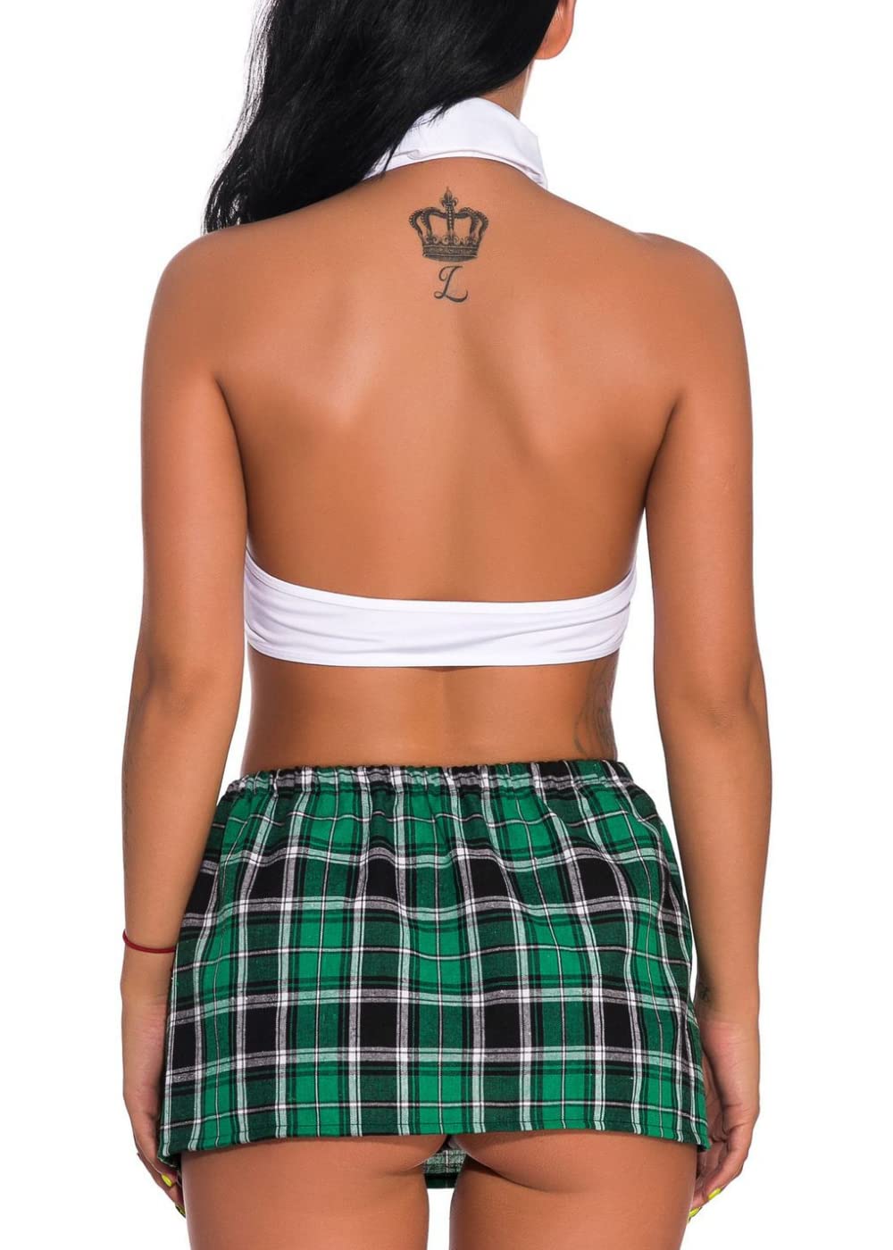 JFAN Damska Studentka Mini Spódnica Szkocka Strój Gorset Podwiązka Piżama Uczennica Pled Uniform