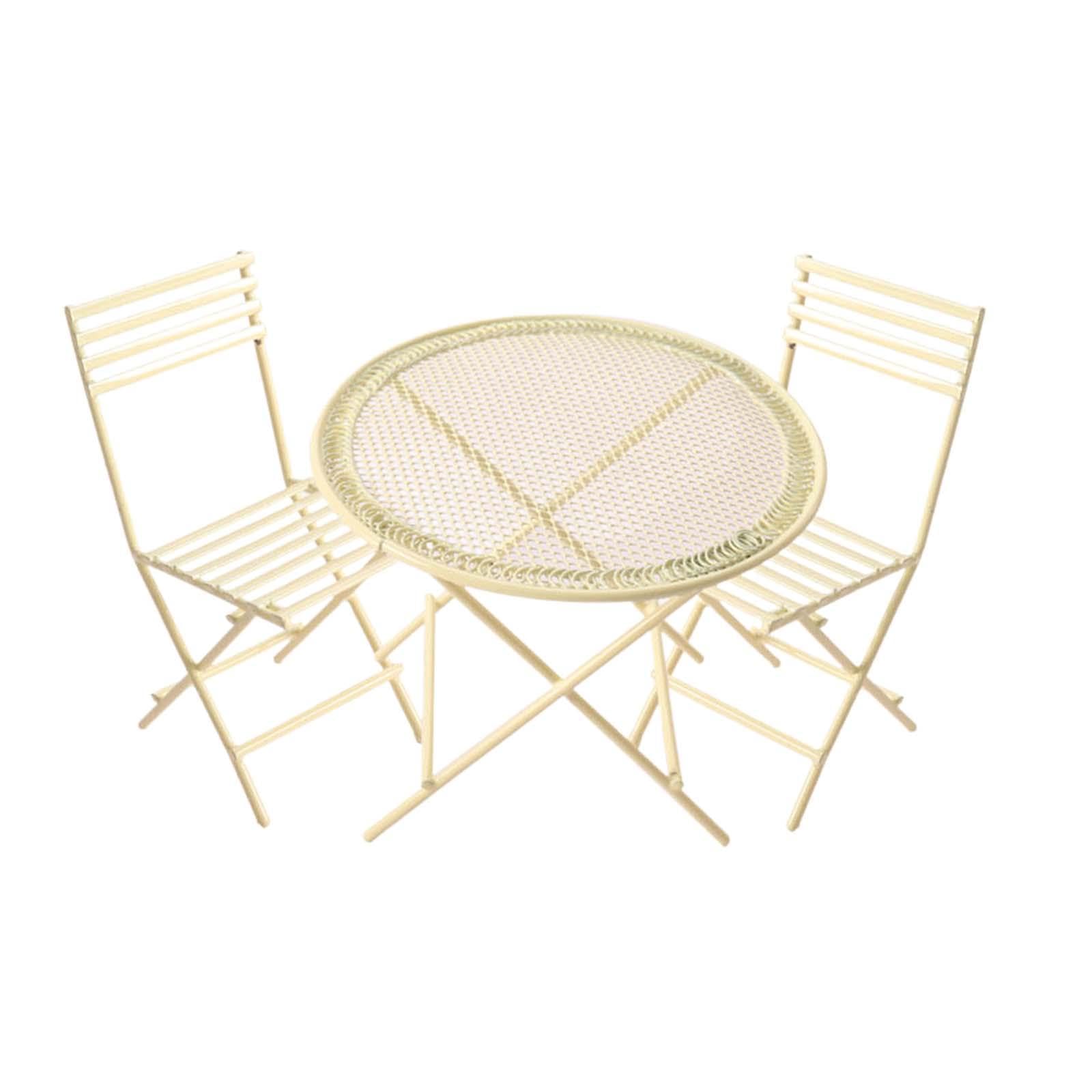 Milageto Dollhouse Miniature Table & Chairs Set Accessories, Metal 1:12 Scale Coffee/Tea Furniture, Fairy Garden Rustic Elegant Decoration, Yellow