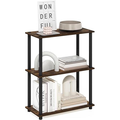 Furinno Turn-N-Tube Storage Shelves, 3-Tier Book Shelf, Corner Shelf, Toolless Open Shelves, for Organization and Storage, Living Room, Garage, Home Office, Amber Pine