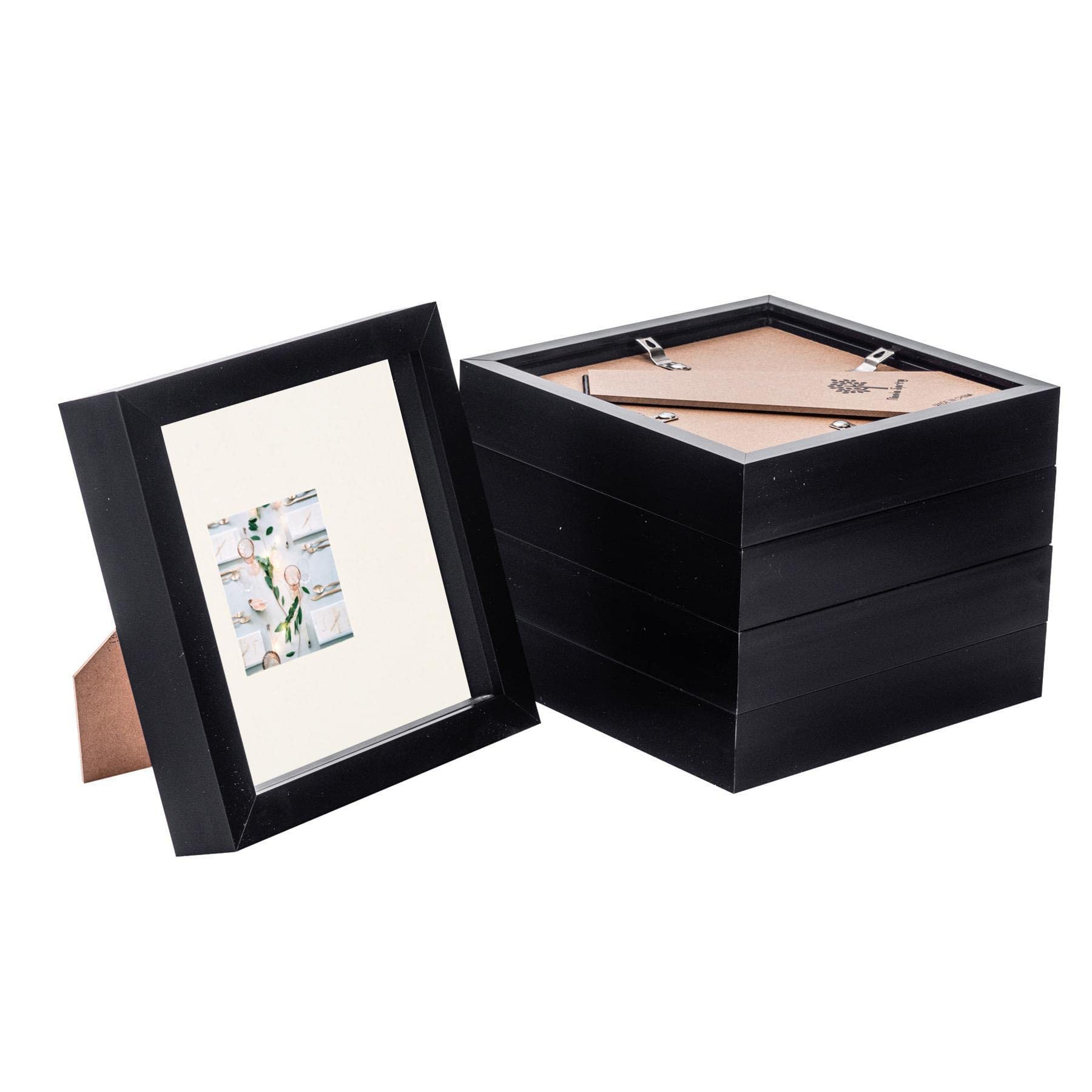 Nicola Spring 5 Piece 6 x 6 3D Shadow Box Photo Frame Set - Craft Display Picture Frame with 2 x 2 Mount - Glass Aperture - Black/Ivory