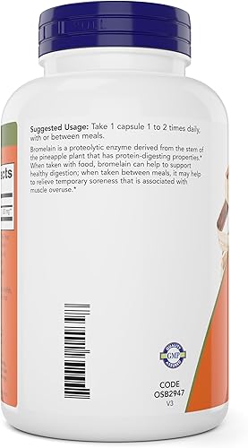 Miniatura 3 de Now Bromelina 500 mg, 200 cápsulas vegetales (paquete de 2) Suplemento - Sin OMG, cápsulas veganas de 500 mg