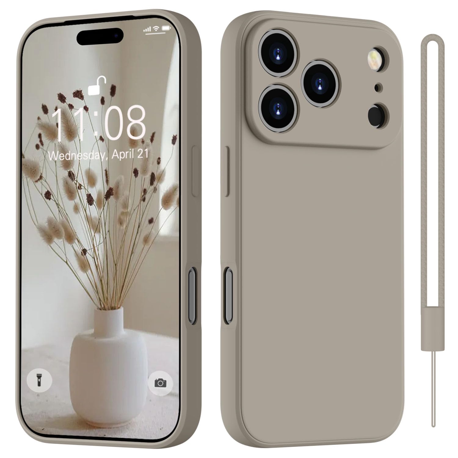 HGH für iPhone 17 Pro Max Hülle Silikon mit Lanyard, Handyhülle für iPhone 17 Pro Max Dünn Rundumschutz mit Microfiber-Innenfutter Kratzfest Schutzhülle Case 6.9" Titan Grau