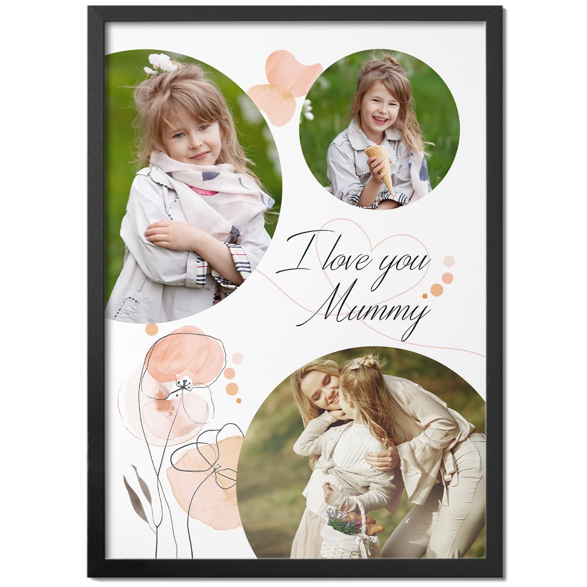 Pictalia - Personalized Frame - Personalized Mother's Day Gift - I Love You Mom - Gift for Mom, Mother's Day Gift Idea, Gift for Her, A4, A3, A2 frame, canvas, customizable text
