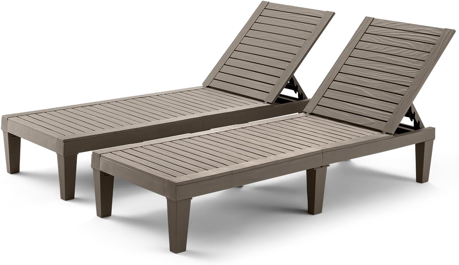 MELLCOM Outdoor Chaise Lounge Chairs Set of 2, All-Weather Patio Loungers with 5-Position Adjustable Backrest and Wood Texture Design, Reclining Chair for Patio, Garden, Beach, Poolside, Balcony