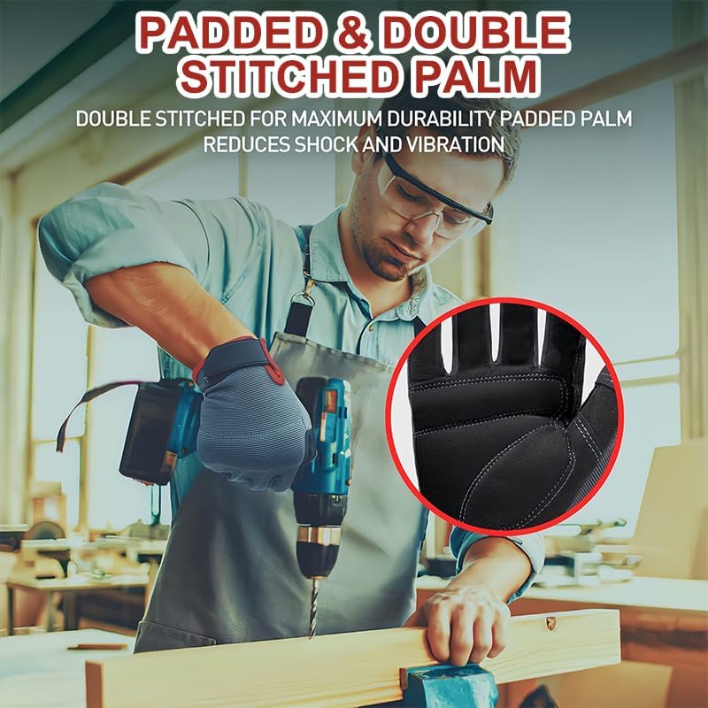 Work Gloves for Men & Women, Utility Mechanic Working Gloves, Touch Screen Compatible Lightweight Flexible with Cushioned Padding for Daily Tasks and Light Duty, Black