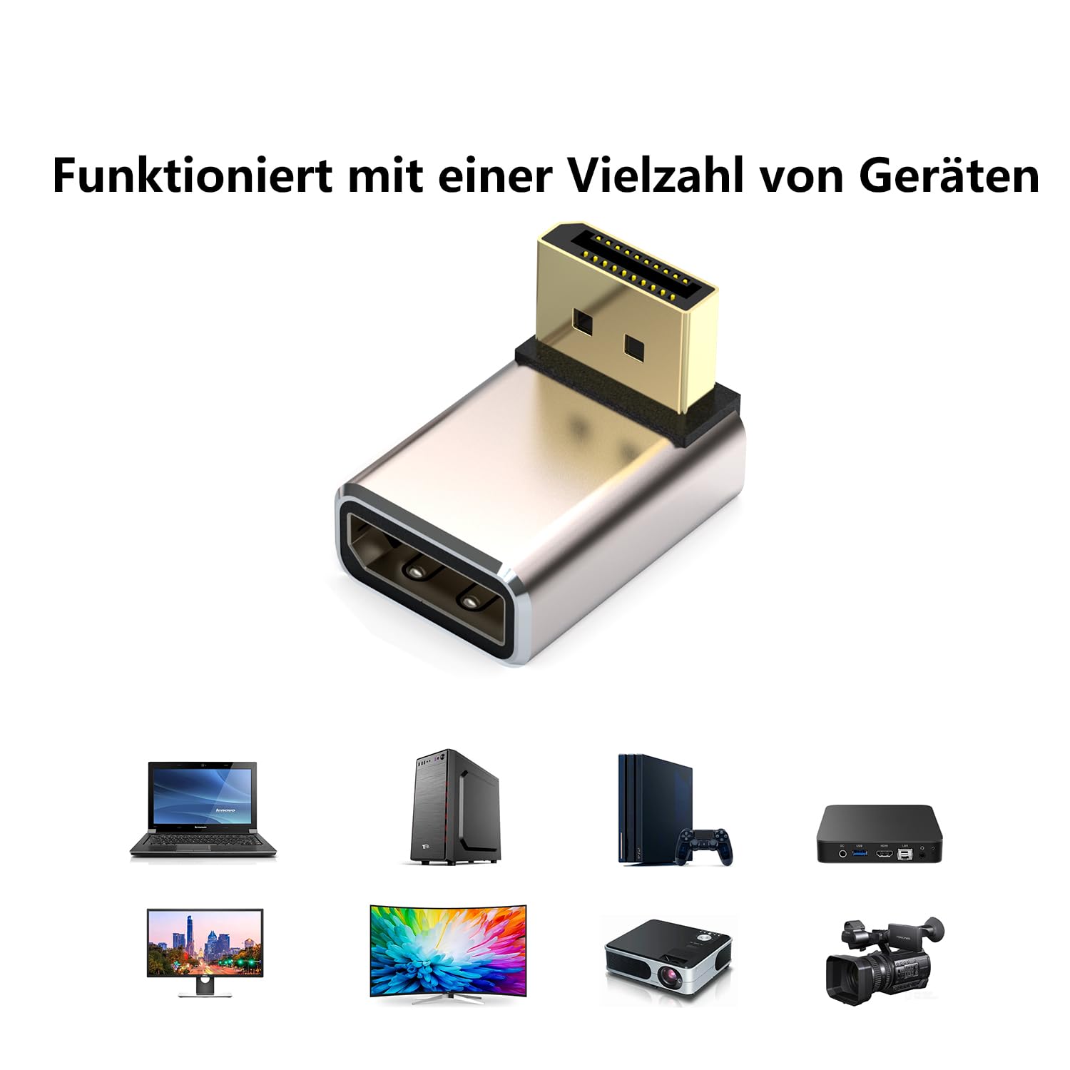 Zestaw 2 Adapterów DisplayPort, Obudowa ze Stopu 8K UHD HDR Displayport (DP) 1.4 90 Stopni Wygięta w Dół Wtyczka na Gniazdo Przedłużacz Konwerter 8K 60Hz/4K @144Hz