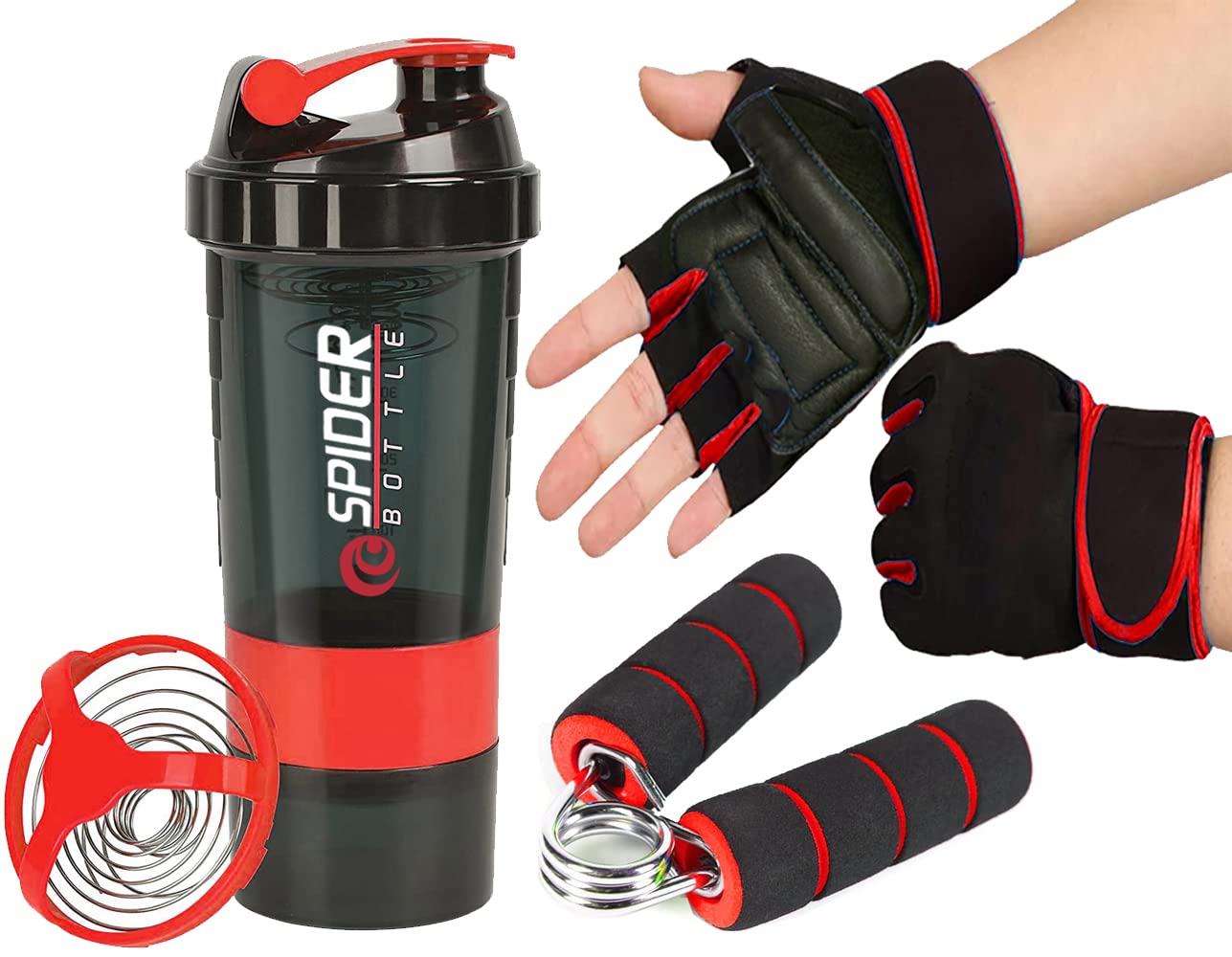 Sports Combo Gym Shaker with Gym Glove and Mini Gripper for Gym & Fitness Kit|Gym Shaker|Workout Bottle|Fitness Grip|Gym Workout Grip|Workout Leatherette Gloves for Men&Women (RED) (B0BV6ZP1YG) Amazon Price History, Amazon Price Tracker