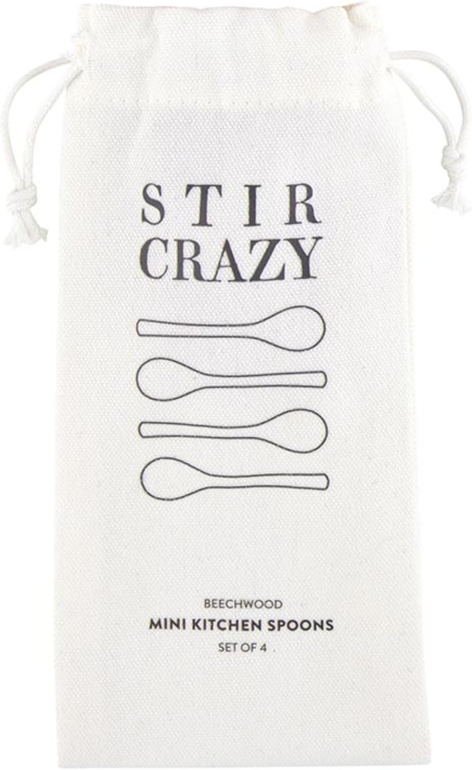 Santa Barbara Design Studio Mini Wooden Spoons for Coffee Tea Honey Beech Wood Serving Utensils in Drawstring Bag, 4-Piece, Stir Crazy image 3