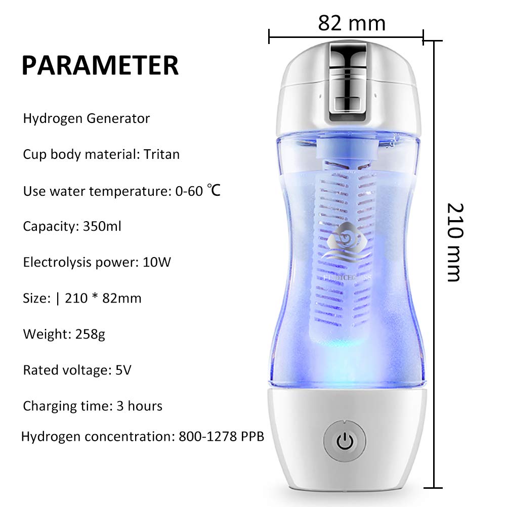 Botella de agua de hidrógeno hidrolizada portátil, taza de agua rica en hidrógeno, ionizador de tecnología Pem, generador de agua ionizada recargable USB portátil, botella de vidrio antioxi