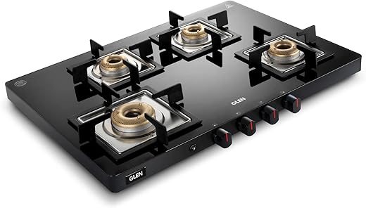Glen 4 Burner Ultra Slim PNG Gas Stove | Black | Forged Brass Burner | Revolving Inlet Nozzle | 2-Year Warranty On Product By Brand |…