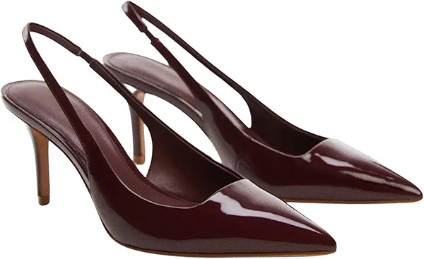 Slingback Heels for Women Patent Leather Stiletto Heel Pumps Pointed Toe Slip On Dress Shoes 5 Wine Red