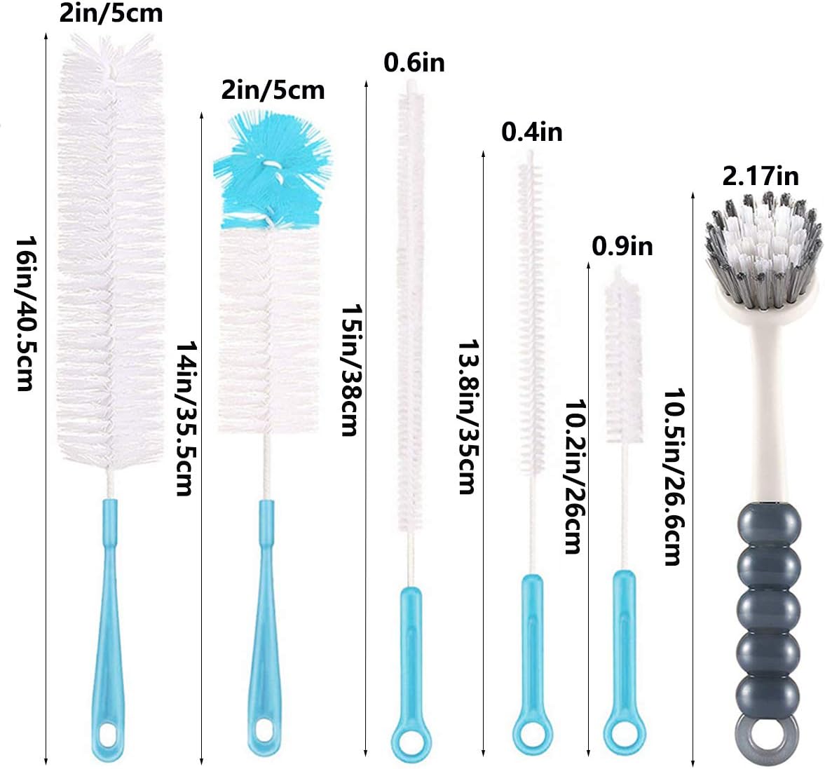 Top Rated 6Pcs Bottle Cleaning Brush Set-Long Handle Water Bottle Cleaner Brush for Washing Wine Decanter,Beer Bottle,Baby Bottles,Include Sports Water Bottles|Straw Brush|Kettle Spout|Lid Brush|Thermos(Blue)