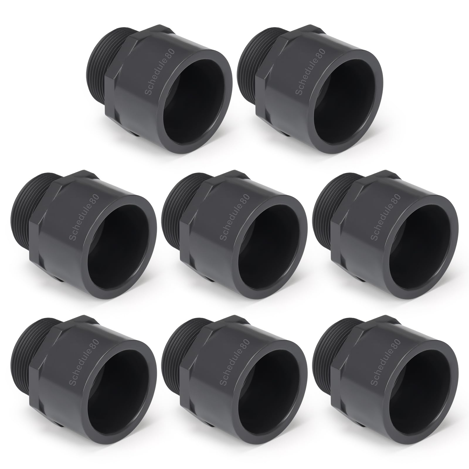 8 Pcs 1-1/2 Inch PVC Pipe Fitting Male Adapter Schedule 80 Socket x Npt Compatible with 836 Series Heavy Duty Industrial Grade Corrosion Resistant Plumbing Irrigation Connector for Water