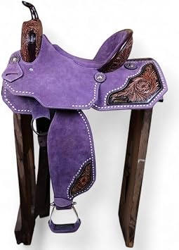 Leather Western Horse Saddle with Matching Tack Set Headstall Breast Collar Front and Back Cinches Hand Tooled Cowboy Saddle 10" to 18.5"