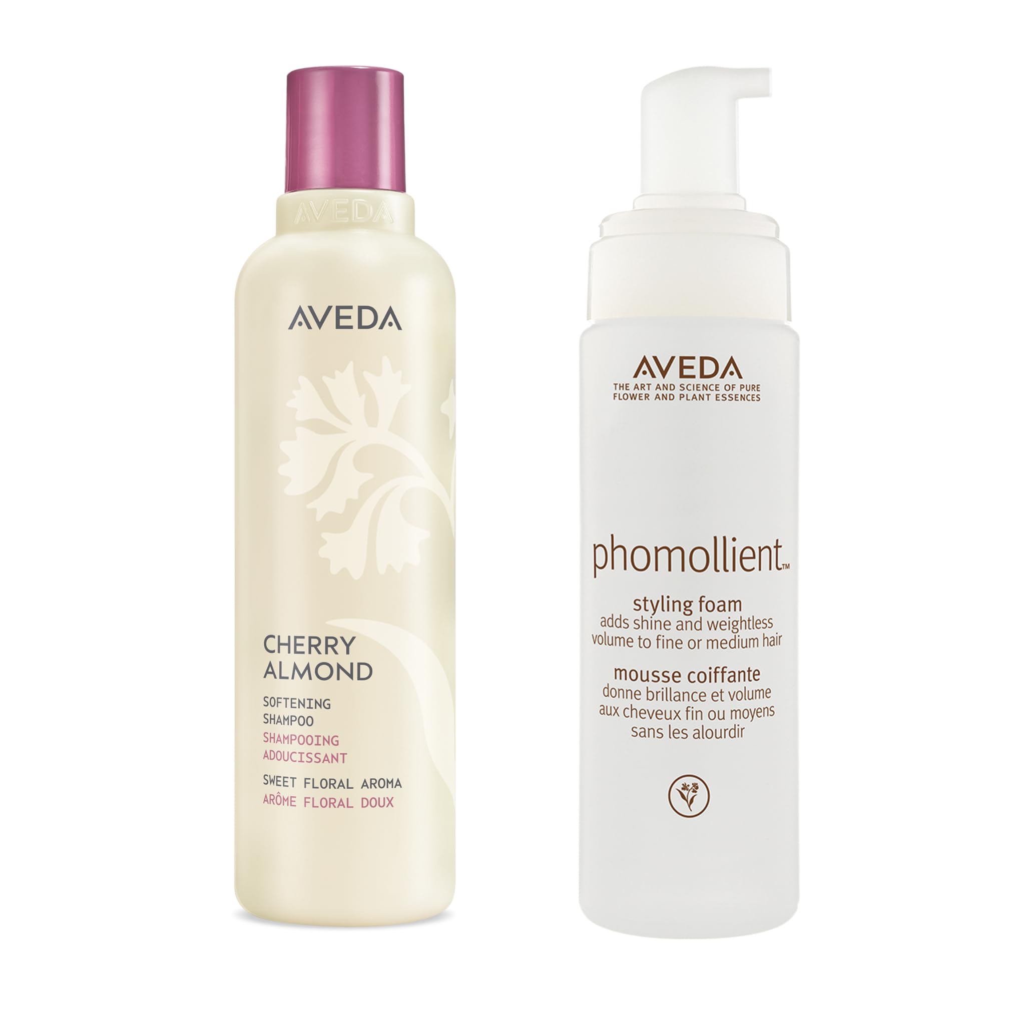 Aveda Set: Phomollient Spuma (200 ml) + Cherry Almond Shampoo (200 ml) - Mousse leggera per capelli da sottili a medi - Delicato per uso quotidiano - Cherry Almond con tonka, arancia, ylang ylang