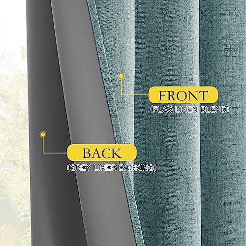 NICETOWN 100% Absolutely Blackout Linen Curtains with Thermal Insulated Liner, Skylark Blue, 62" Wide, 84" Length Energy Saving Curtains for Living Room 2 Panels Set, Vertical Blinds - image 6