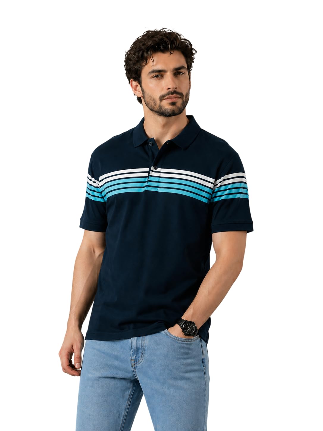 Mens 100% Pure Cotton Polo T-Shirt | Premium Breathable Fabric | Stylish Striped Chest Design | Soft Comfortable Casual Wear | Regular Fit Summer Polo for Men-image-38