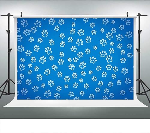 LUCKBTY - Telones de fondo de huellas de perro para fotografía, 5 x 3 pies, patrón de huellas de perro, fondo de fotos azul, mantel de fiesta,
