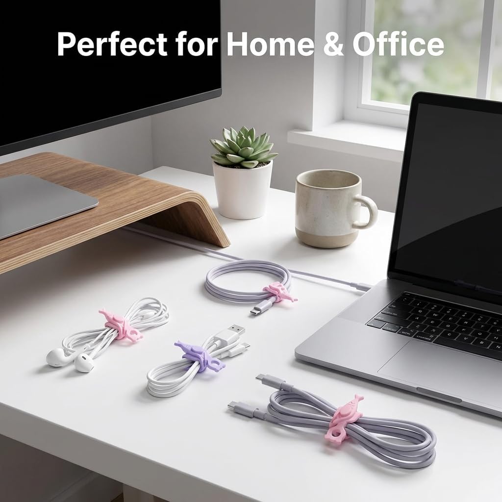 Cord Organizer 42PS Silicone Cable Ties Reusable Weatherproof Travel Cable Organizer High Elasticity Wraps for Bundling Earphone Phone Charger Computer Cords Wire Straps in Home Office Kitchen School