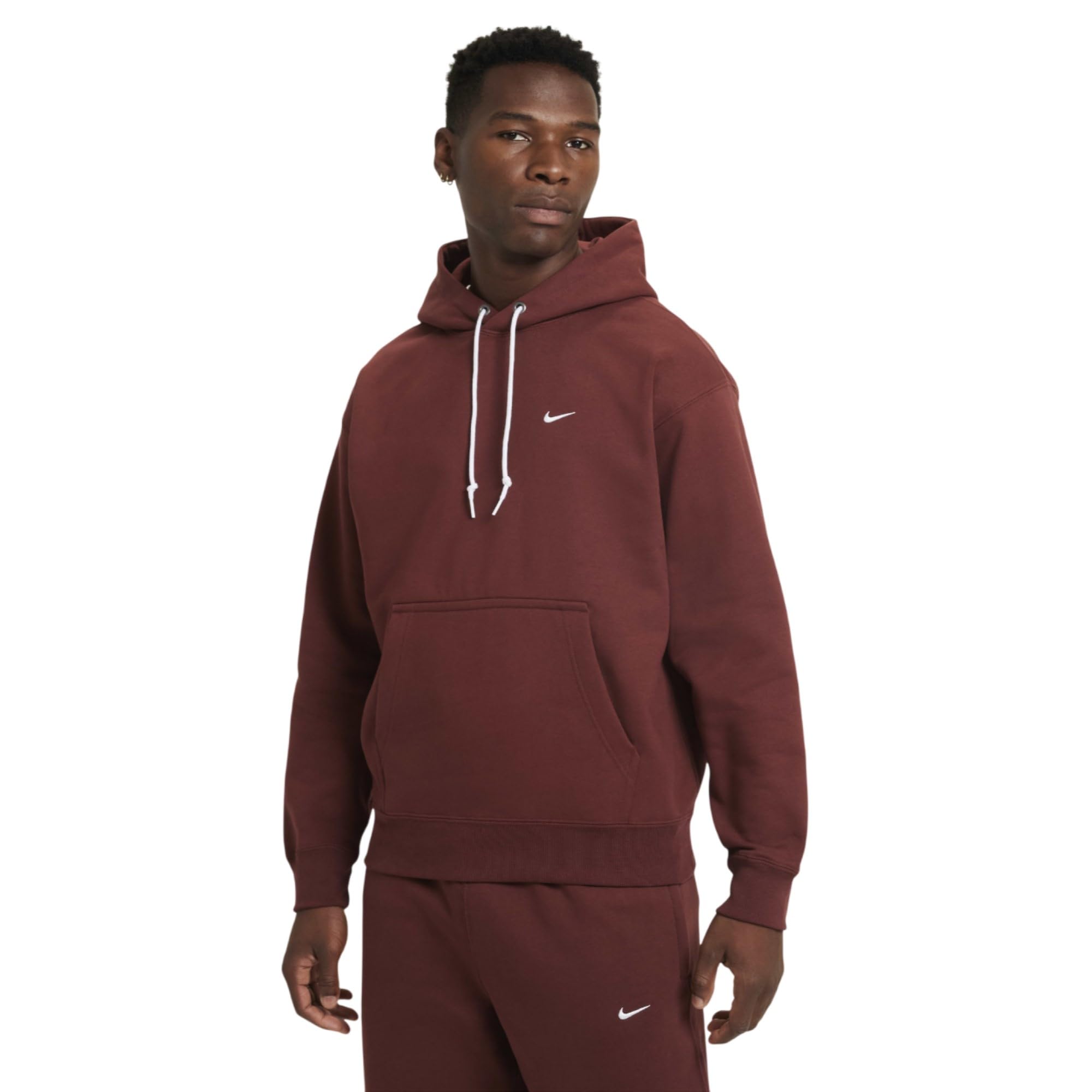 Nike Men's Dark Pony/White Solo Swoosh Fleece Pullover Hoodie Fleece Hooded Sweatshirt (Uk, Alpha, S, Regular, Regular, )