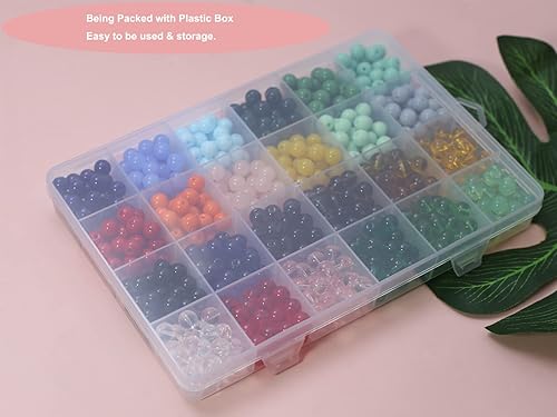 Miniatura 183 de Pamir Tong 1500 cuentas redondas de vidrio de 0.236 pulgadas a granel, cuentas de jade imitativo, cuentas sueltas para hacer joyas, aretes, collares