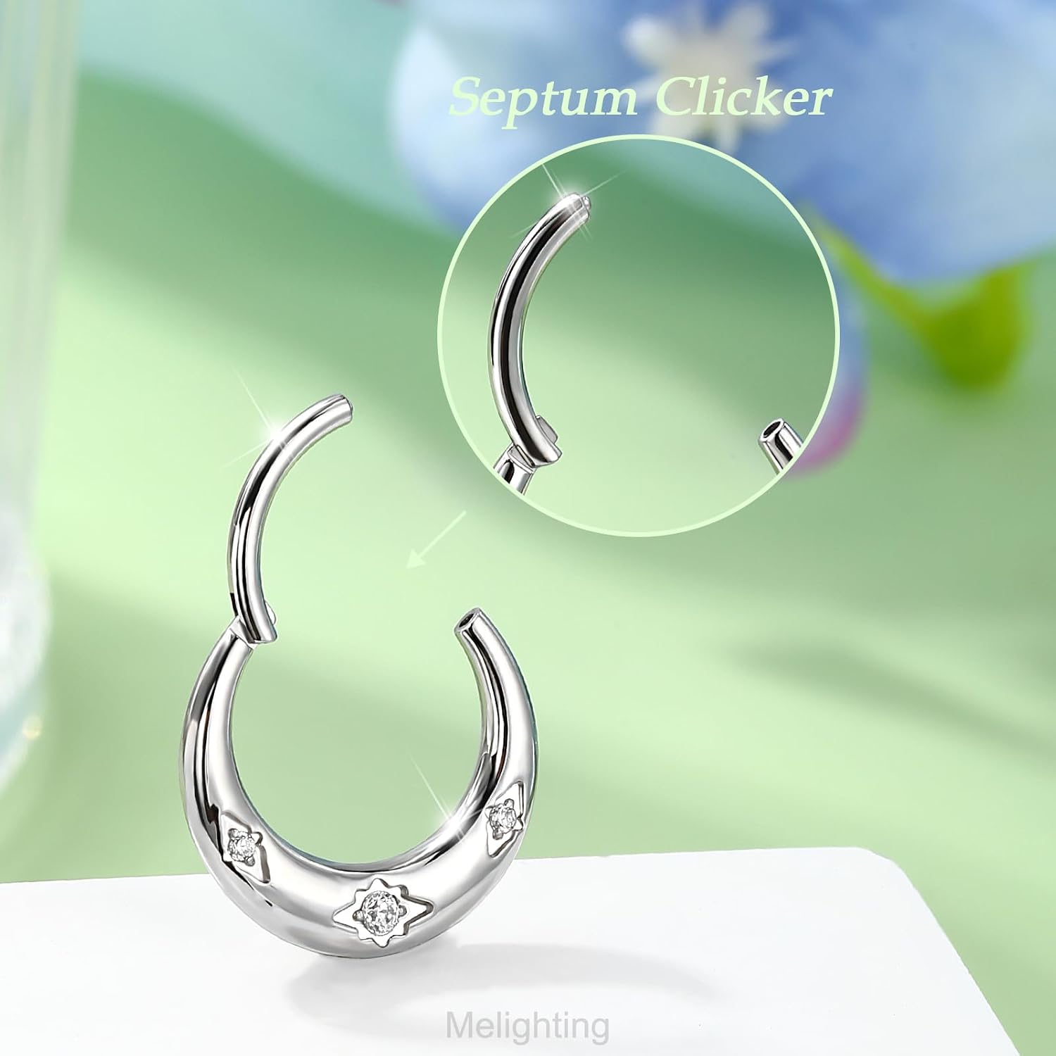 Melighting 16G Septum Ring Clear CZ Daith Piercing Jewelry Stainless Steel 316L Helix Cartilage Earring 8/10 mm Conch Cartilage Piercing