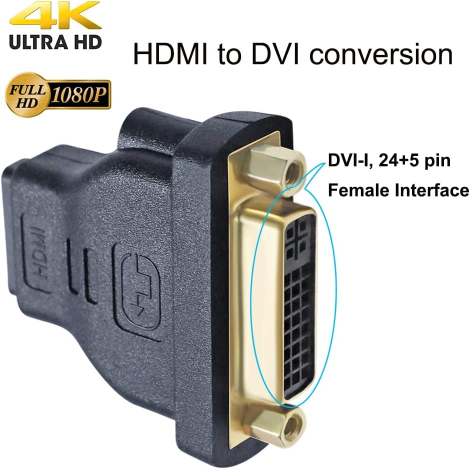 DTECH DVI Female to HDMI Female Adapter HDMI to DVI-I Converter Bi-Directional 24+5 Port 4K 1080p Video for Computer Monitor PC TV Box Home Cinema Display