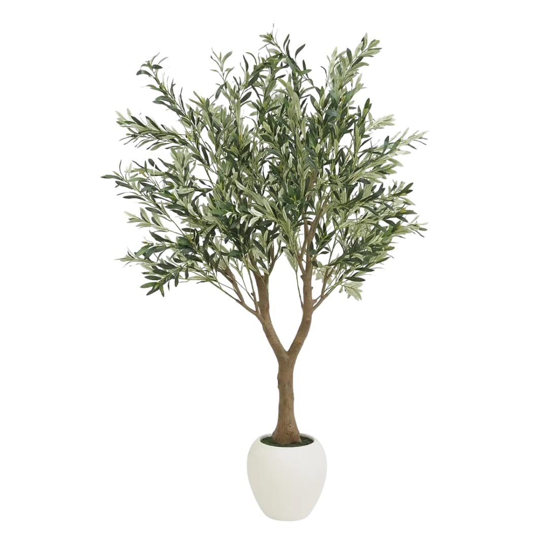 Ligne Déco - Olivier Artificiel 180cm | Plante Artificielle Haut de Gamme Pot en Plastique Blanc Interieur Imitation Terre | Decoration Maison Élégante et Réaliste | Fausse Plante Interieur Chic