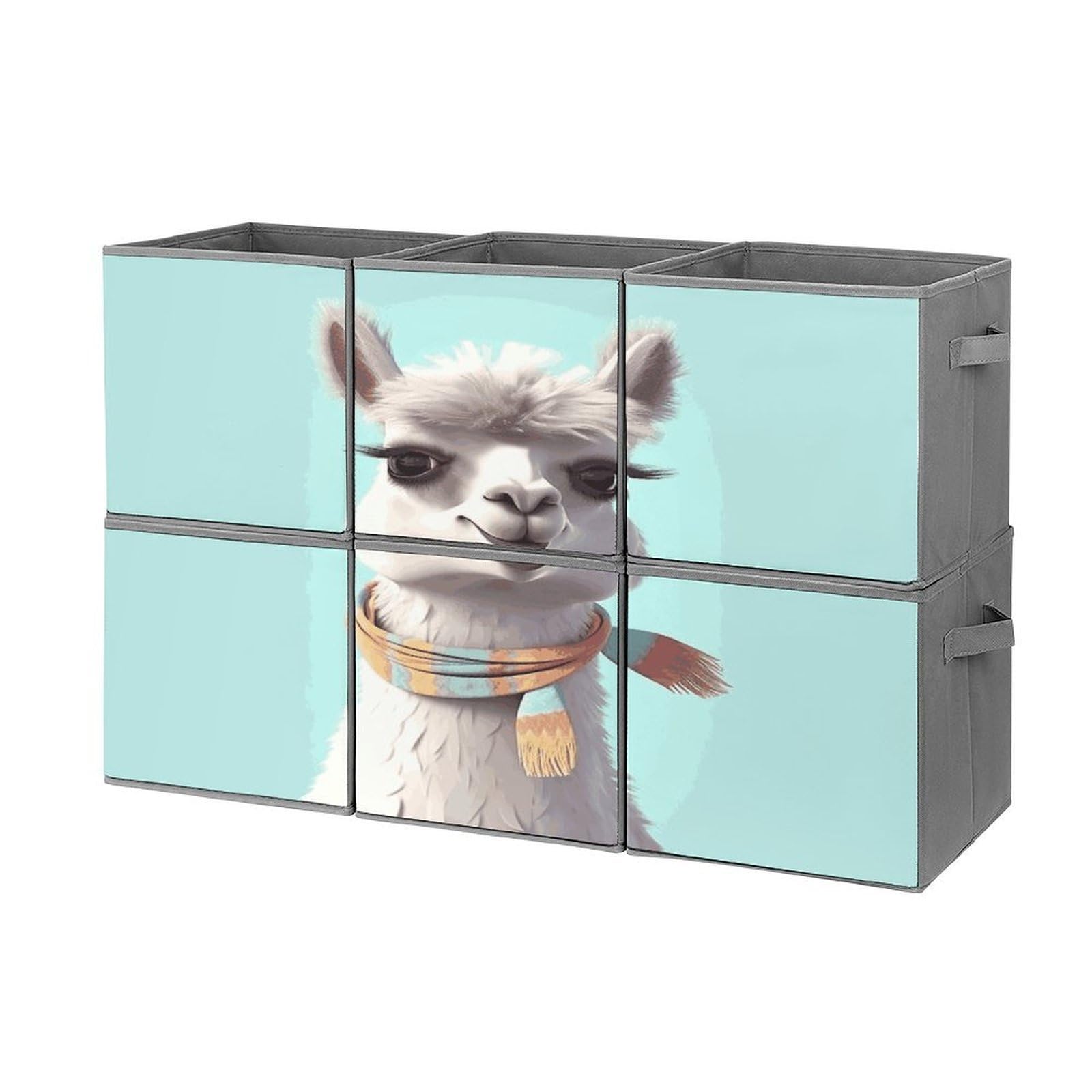 Fekiloot Style Funny Cartoon Llama Storage Bin For Foldable And Handles,Closet Organizer Of 6-Pack Stackable,Storage Box For Living,Room, Office,Bedroom,Closet