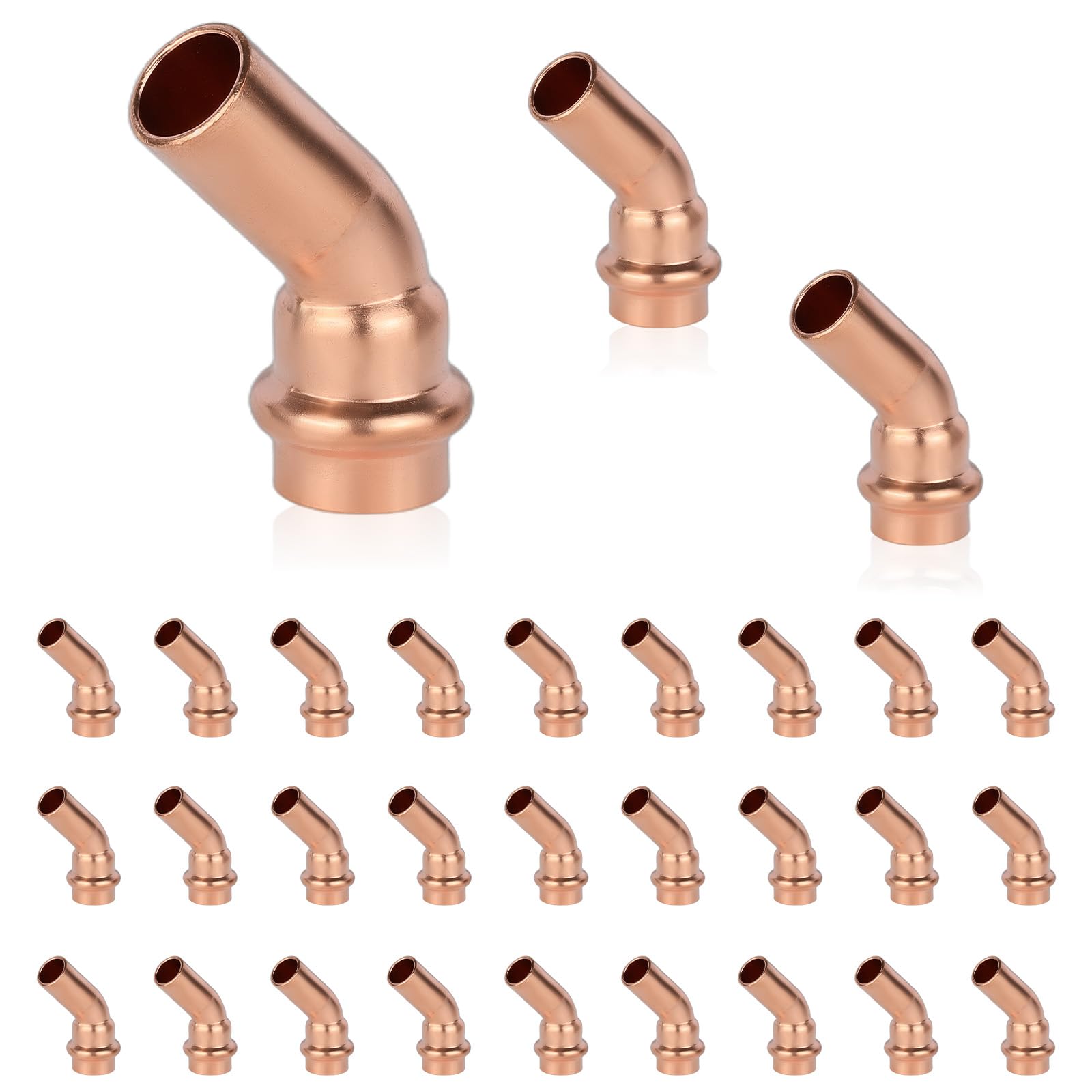 (Paquete de 30) Conectores de Codo de Cobre GUOFIS LF para Calle, Codo de 45 Grados de Ajuste a presión de 1/2" FTG x 1/2" para conexión de tubería de Cobre (PRESS037-30Pack)