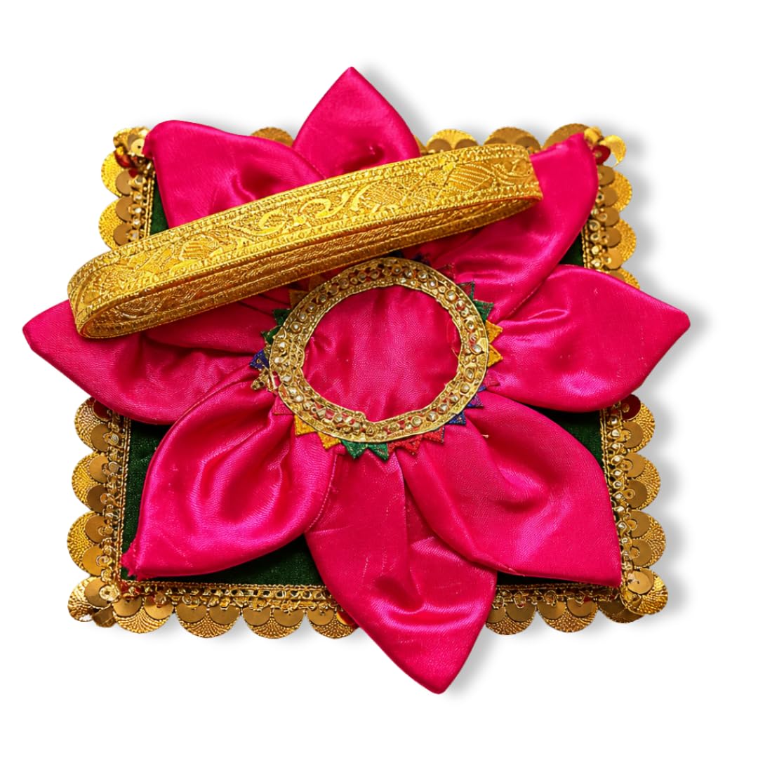HALDI MEHENDI SHAADI Lotus Aasan Kapda | Satin Puja Aasani Mat for Ganpati, Balgopal, Krishna, MATA Rani | Small Home Mandir Pooja Idol Chowki Seating-picture-16
