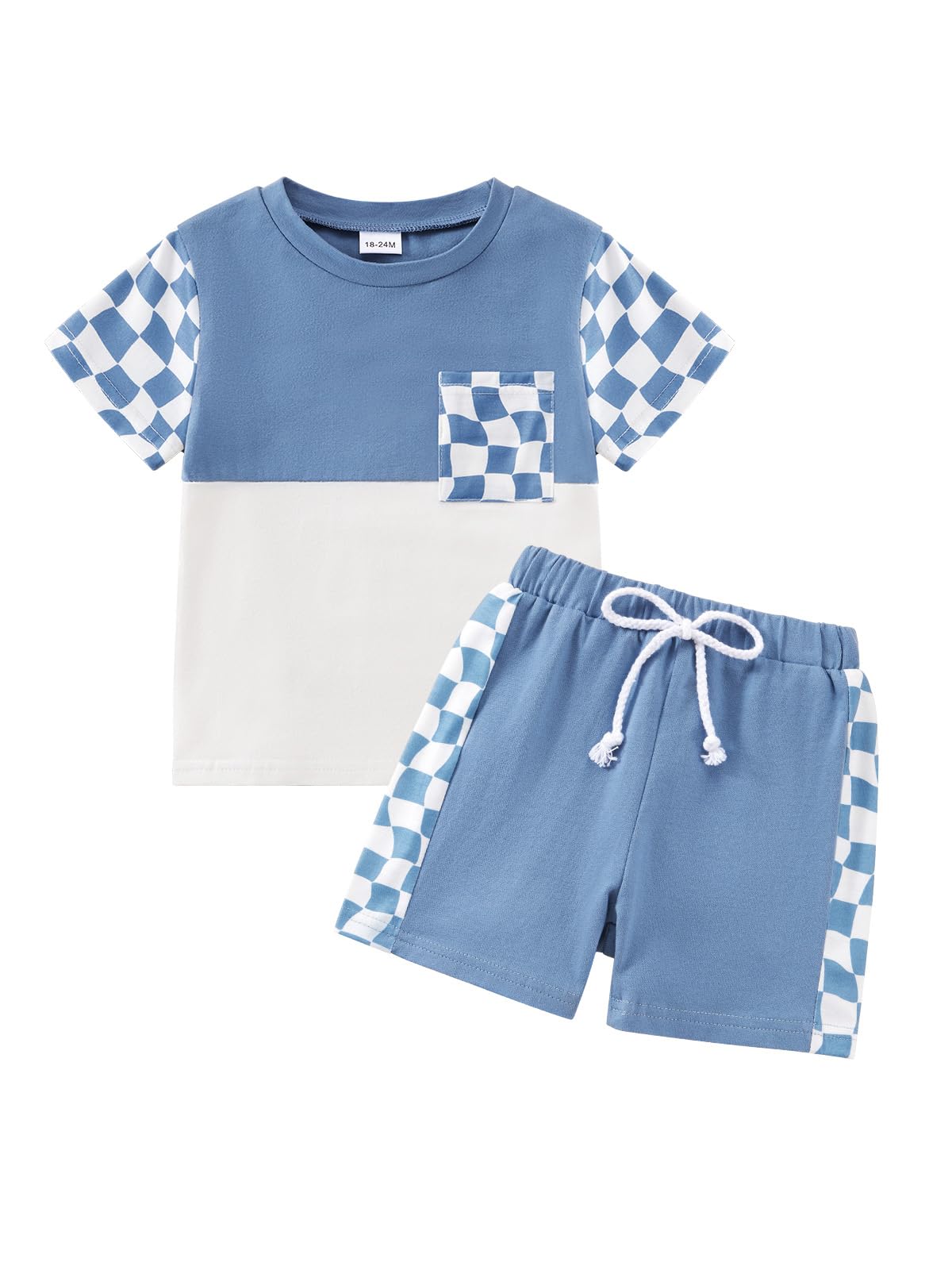 Baby Toddler Boys Shorts Set Summer Clothes Patchwork Checkerboard Outfits 18-24 Months 1T 2T 3T 4T 5-6 Years