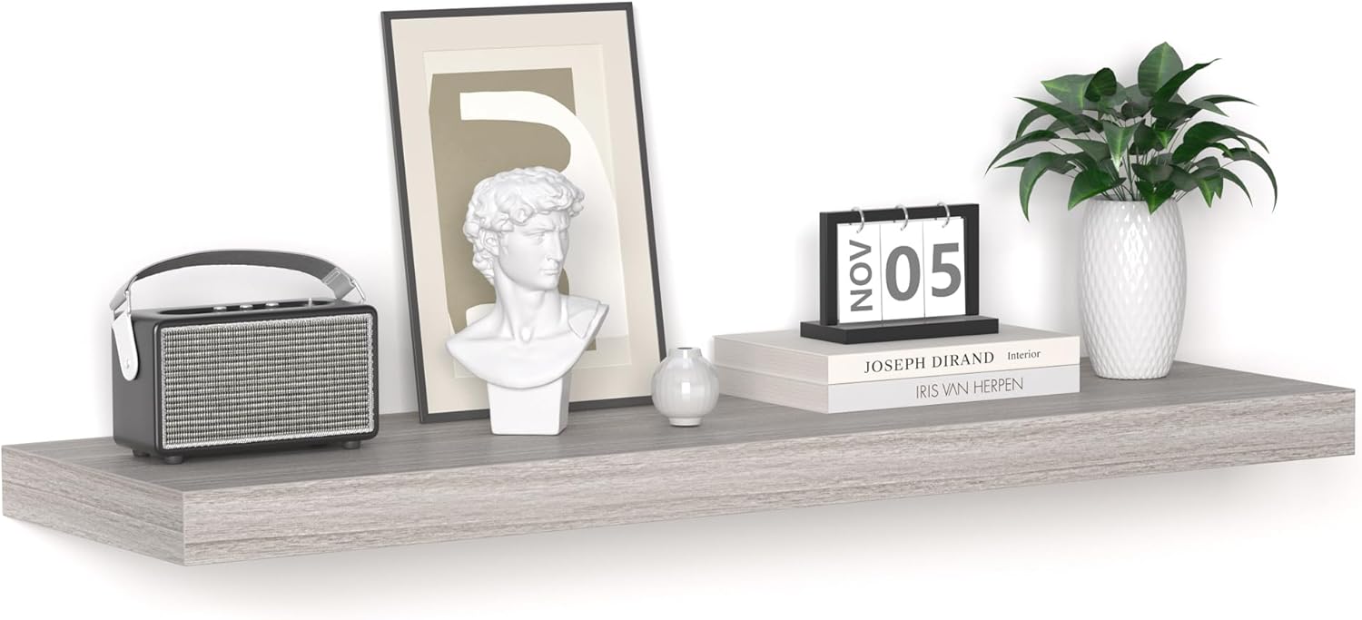 Floating Shelves - 10.3 Inch Deep Wall Shelf for Decor & Storage - Wall Mounted Display Shelving with Invisible Heavy-Duty Metal Bracket - 36" W x 10.3" D x 1.8" H - Set of 1 - Rustic Grey Rustic Grey 36"W x 10.3"D - 1P