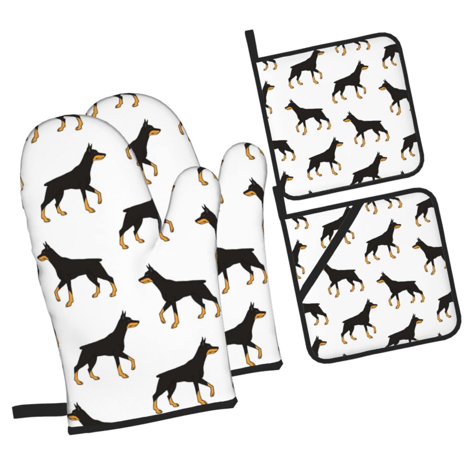 Sketch Colored Doberman Pinscher Oven Mitts and Pot Holders Sets, Christmas Oven Mitt Kitchen Heat Resistant Non-Slip Pot Holders Set for Cooking Baking BBQ
