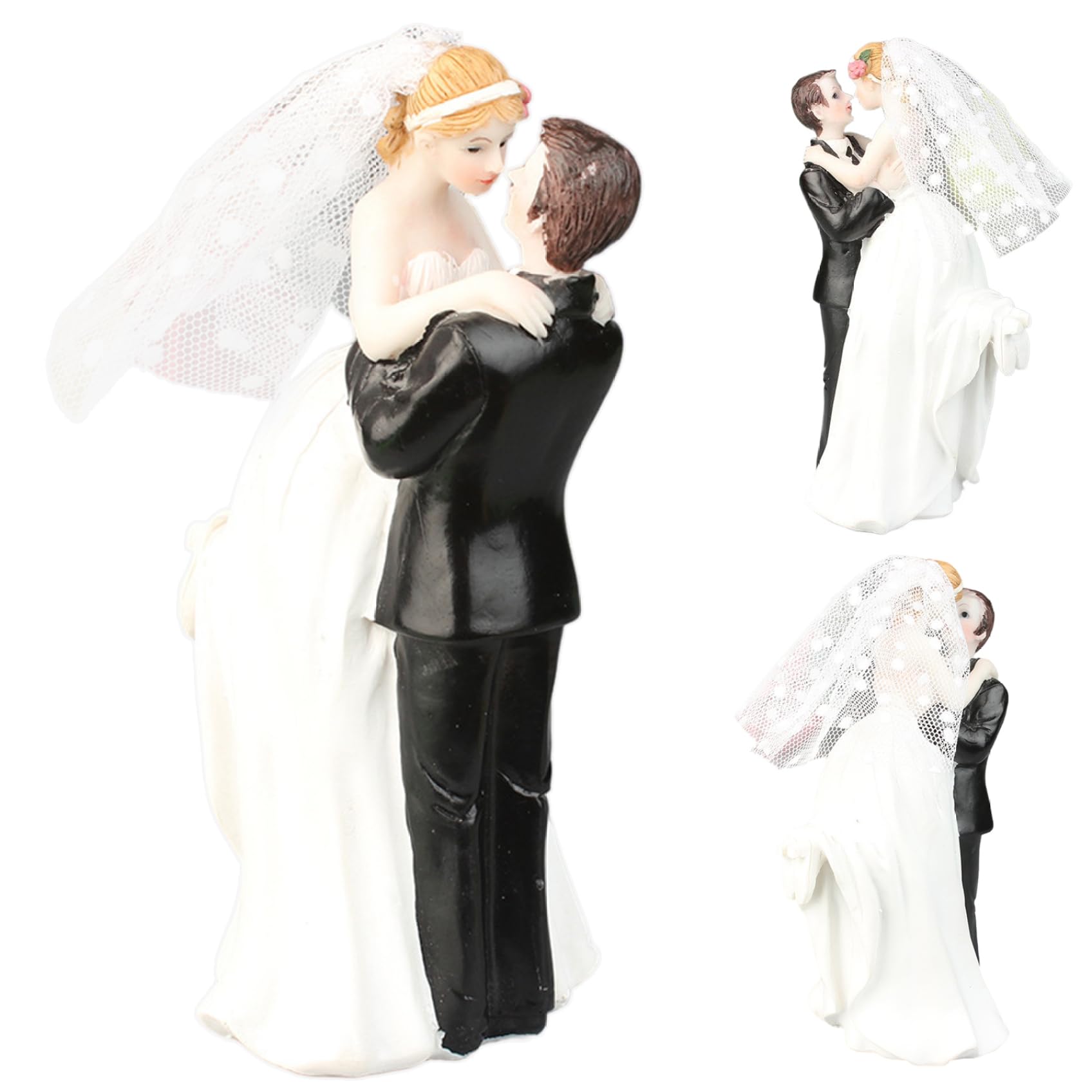 Bride and Groom Cake Topper 2.8x2.4x5.5" Wedding Cake Toppers with "Bride & Groom Embracing Each Other" Realistic & Fortunate Resin Topper for Wedding Party, Home & More