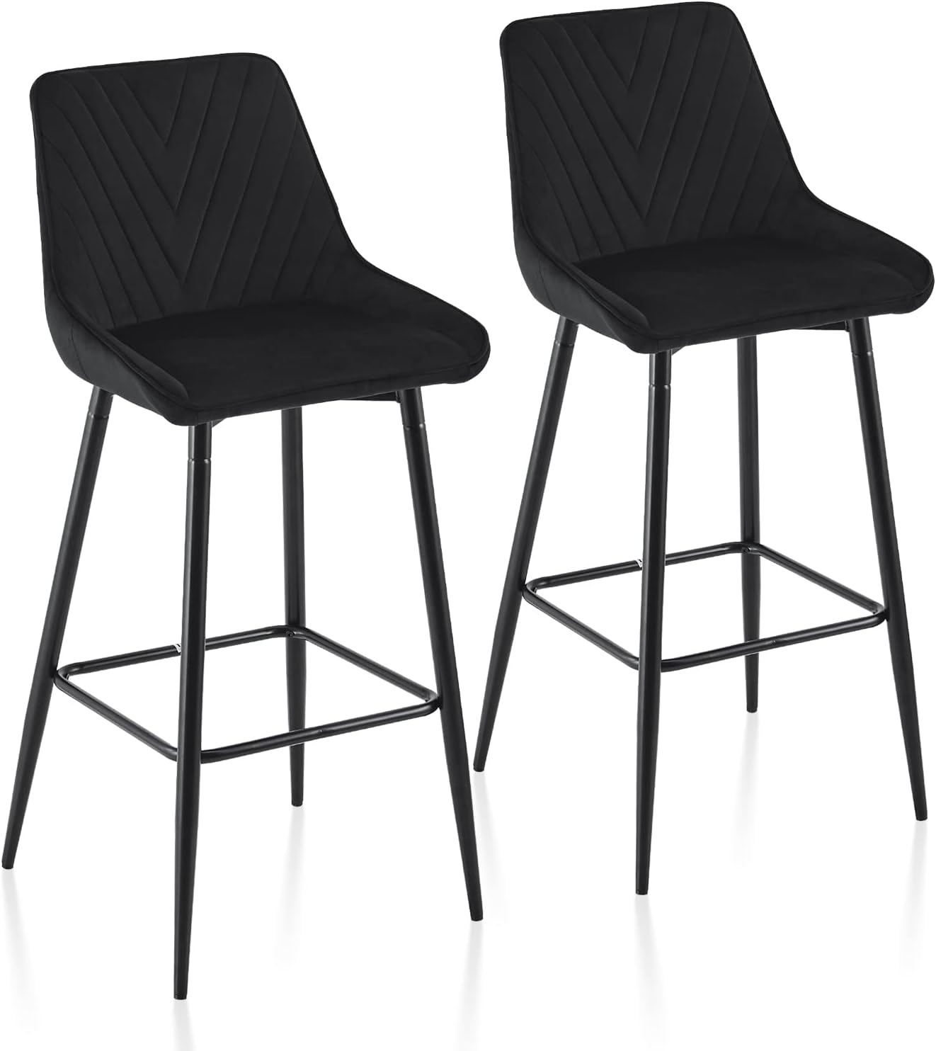 TUKAILAi Kitchen Bar Stools Set of 2, Soft Velvet Seat High Back