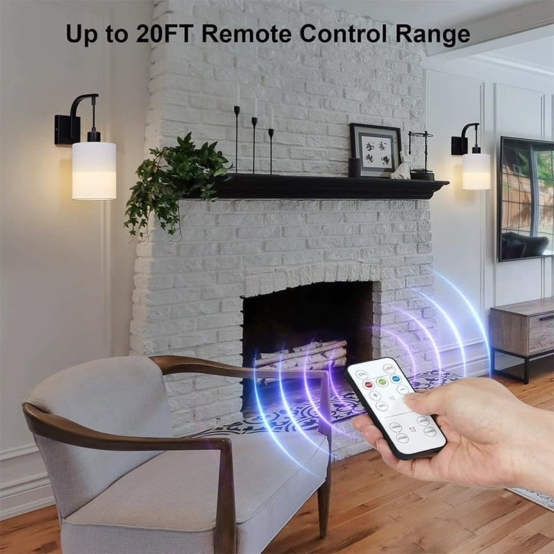Lampada da Parete con Paralume in Lino, Illuminazione di Emergenza a Semi-Incasso, Lampadina a Batteria Ricaricabile E26, Telecomando e Timer, Ideale per Soggiorno, Studio e uffici