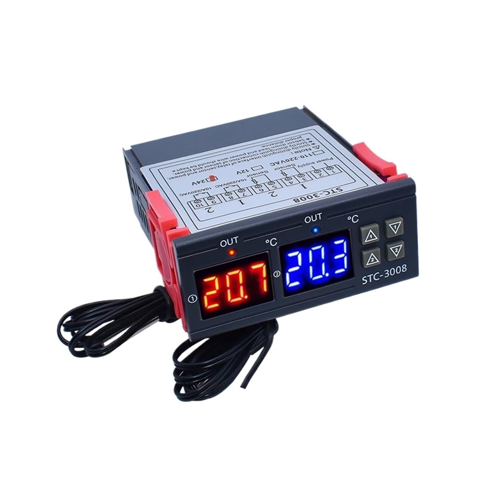 Doppio regolatore di Temperatura Digitale STC-3008 Riscaldatore termostato con Uscita a Due relè con sonda 12V 24V 220V Frigo Domestico Calore Freddo (Color : DC 24V)