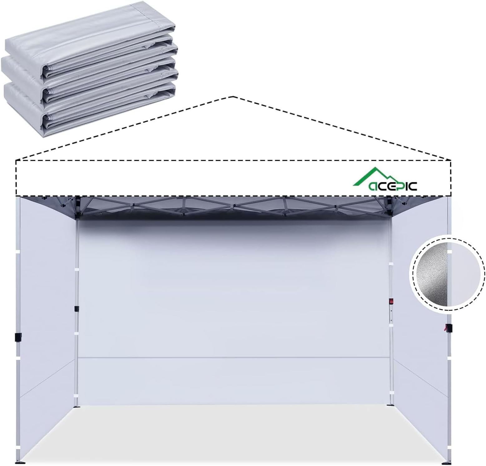 Instant Canopy Tent Sidewalls with Silver Coating for 10x10 Canopy, 300D Polyester Waterproof and 99% UV Protection, Zip Links, Light Gray(3PCS Sidewall Only)