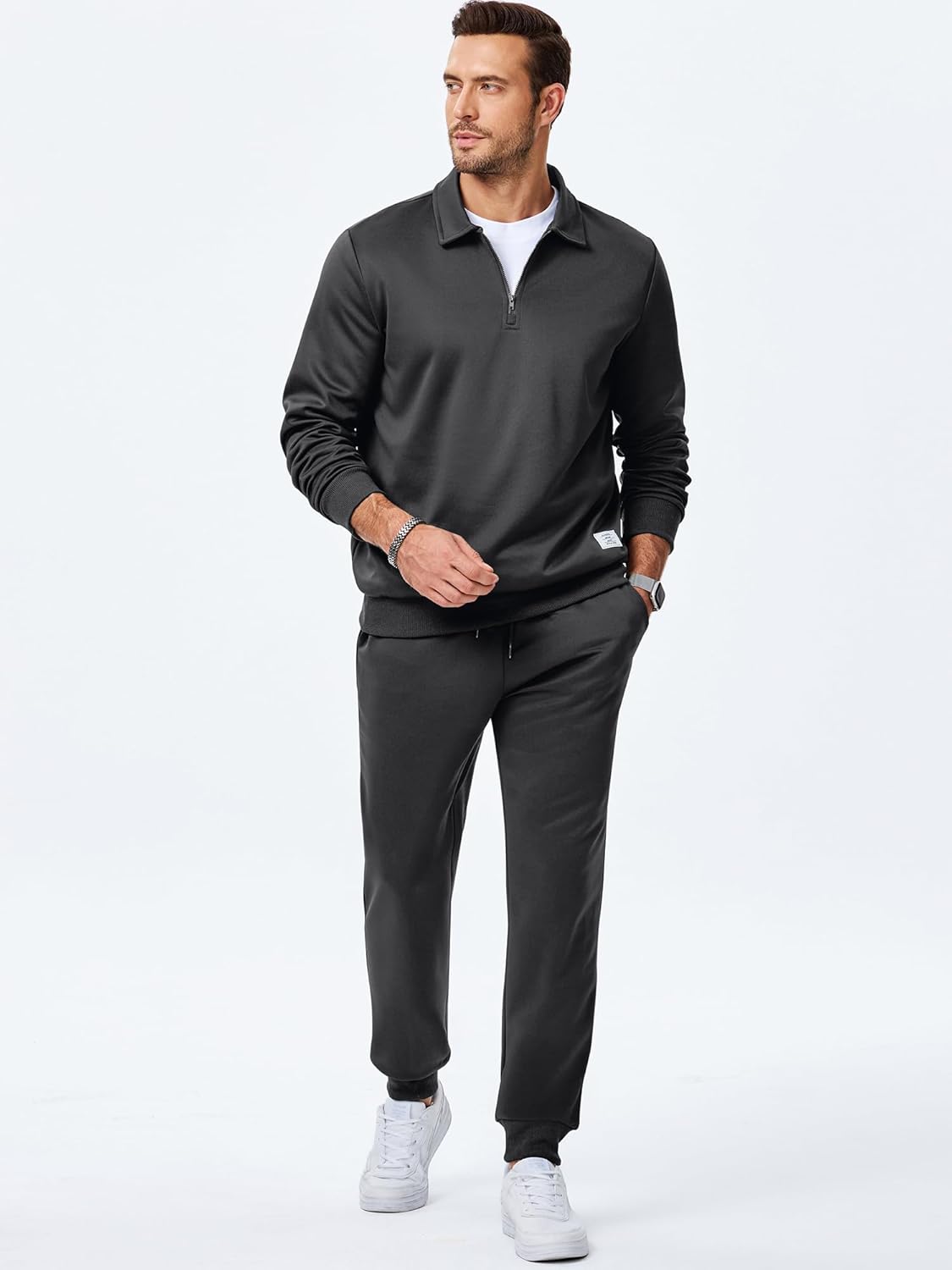 JMIERR Men's Track Suits 2 Piece Outfits Quarter Zipper Polo Shirt Tracksuit & Joggers Sweatpants Sweatsuit Sets - Image 3