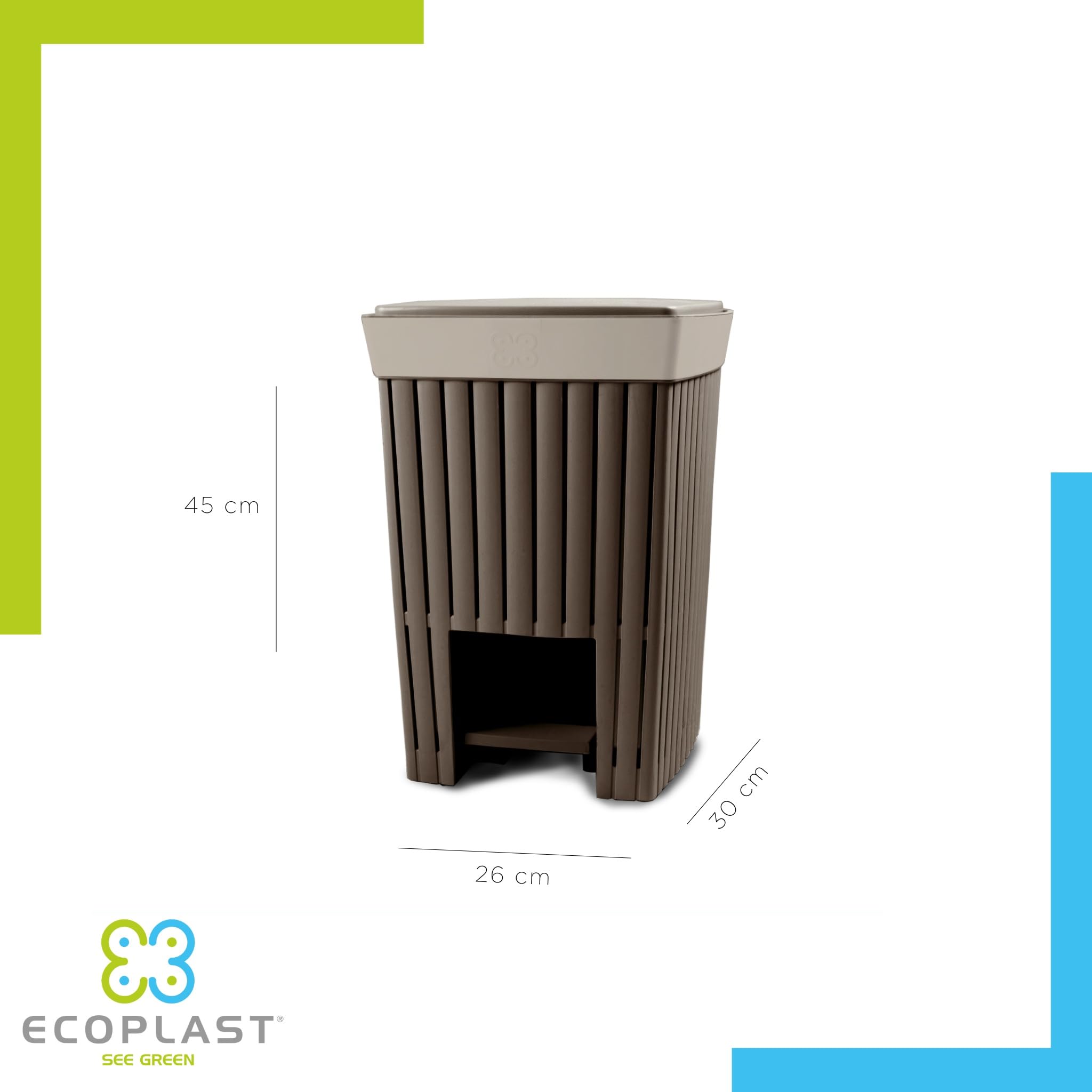 Ecoplast | Pattumiera con Pedale 20 Litri Doga, Cestino Spazzatura in Plastica Riciclata, Colore Cappuccino, 30x26x45, Made in Italy