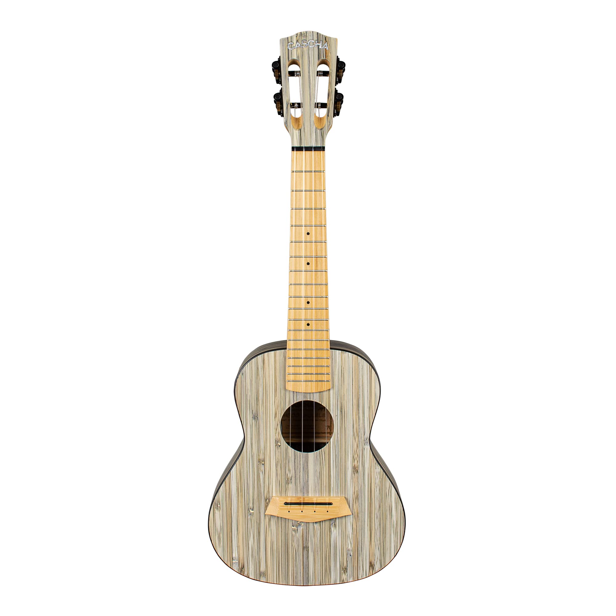 CASCHA Ukulélé Concert en bambou pour adultes et enfants - Avec 3 médiators et sac rembourré - Ukulélé en bambou pour débutants ou confirmés - HH 2316 - Gris bambou