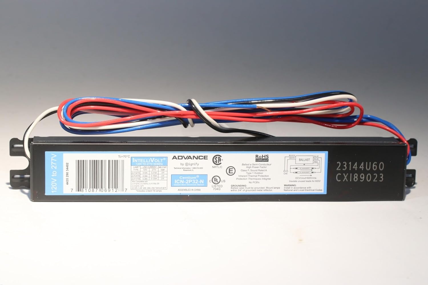 F32T8 - 1-2 Lamps - 120-277 Volt - Normal Light Output - Low Profile Ballast - Advance Centium ICN-2P32-N - 10 Pack