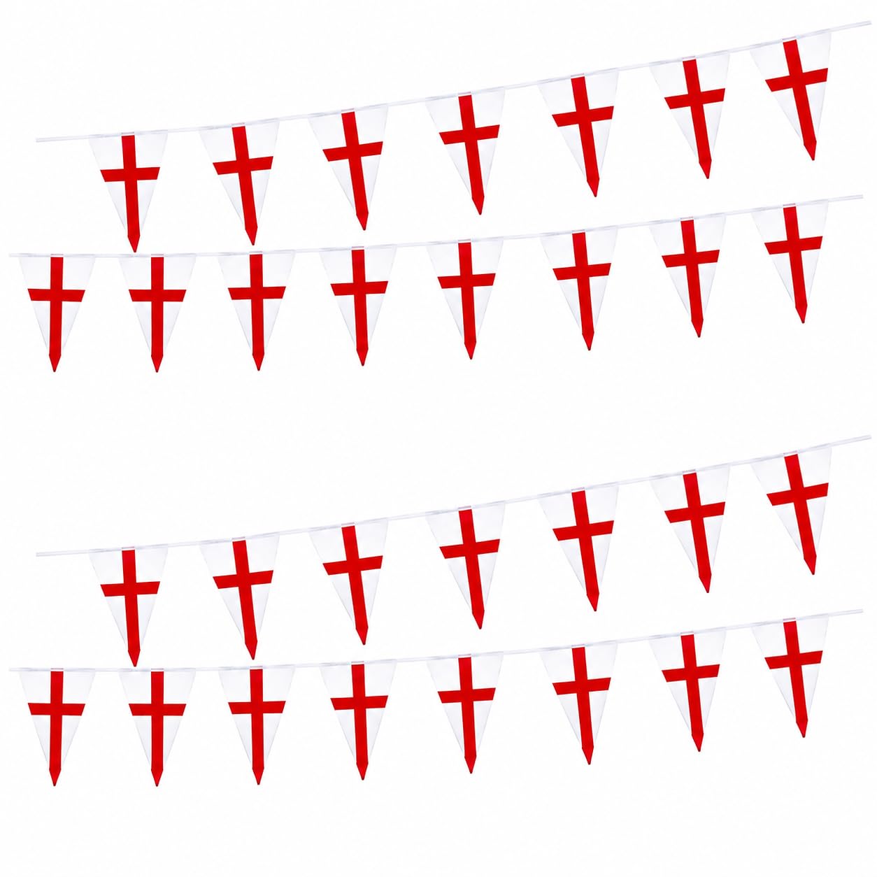 2 Pack 10m St George Cross PVC Bunting Flag Banner – 25 Large England Triangle Flags (20 x 30cm) Per Banner, Waterproof Reusable England Decorations for St George's Day, Football & Outdoor Events